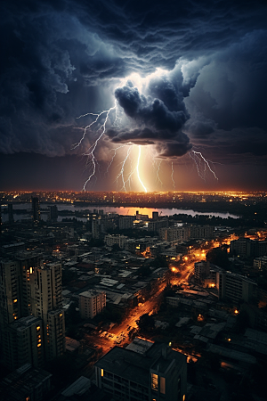 暴雨闪电极端天气高清摄影图