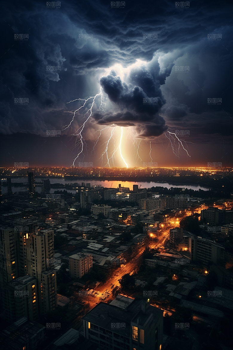 暴雨闪电极端天气高清摄影图