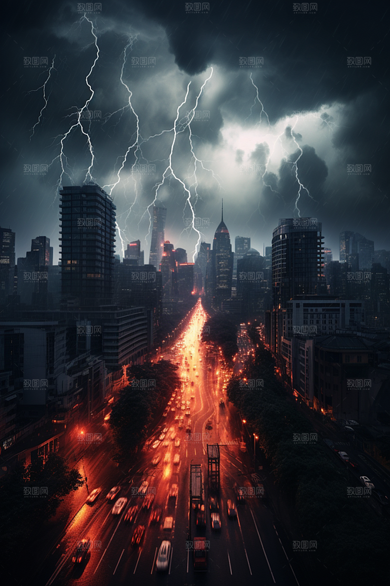 暴雨闪电恶劣天气电闪雷鸣摄影图