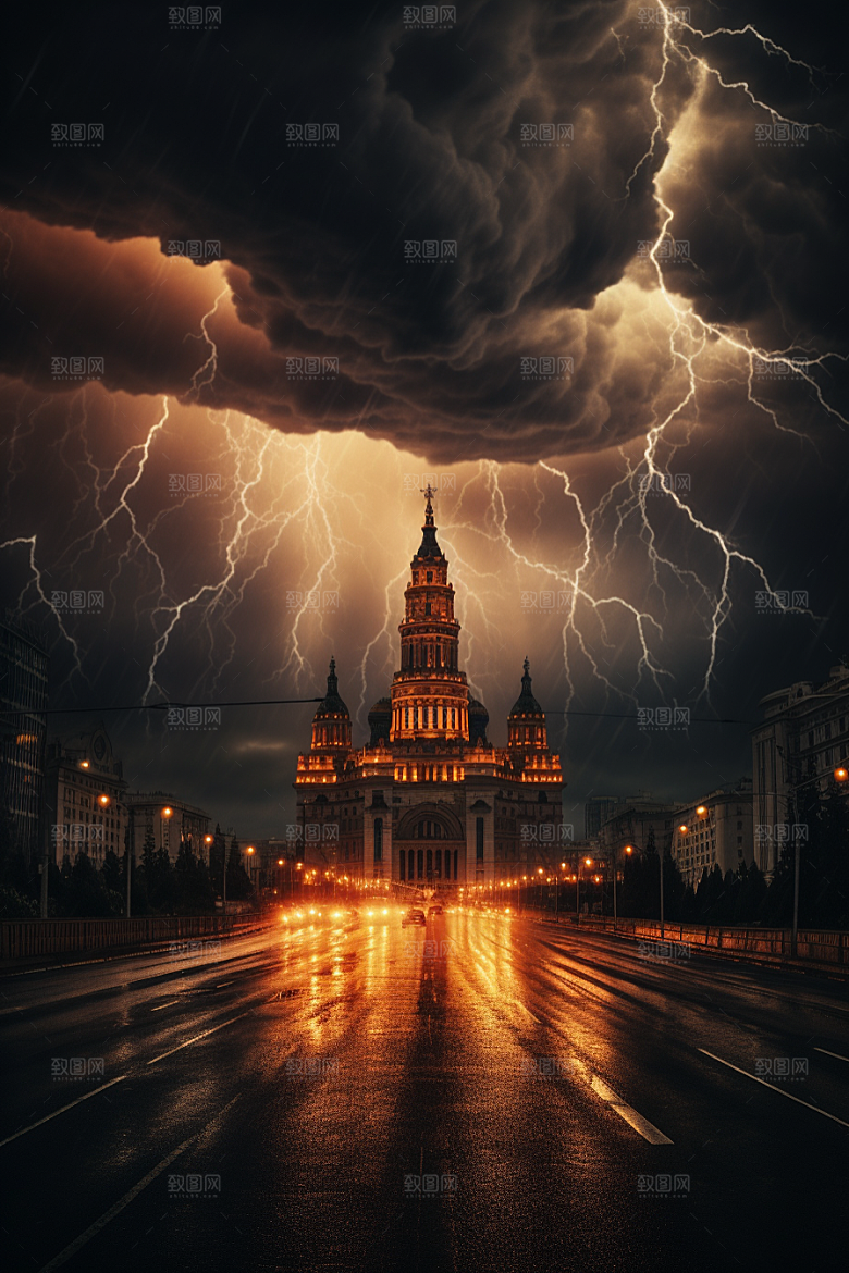 暴雨闪电自然现象自然灾害摄影图