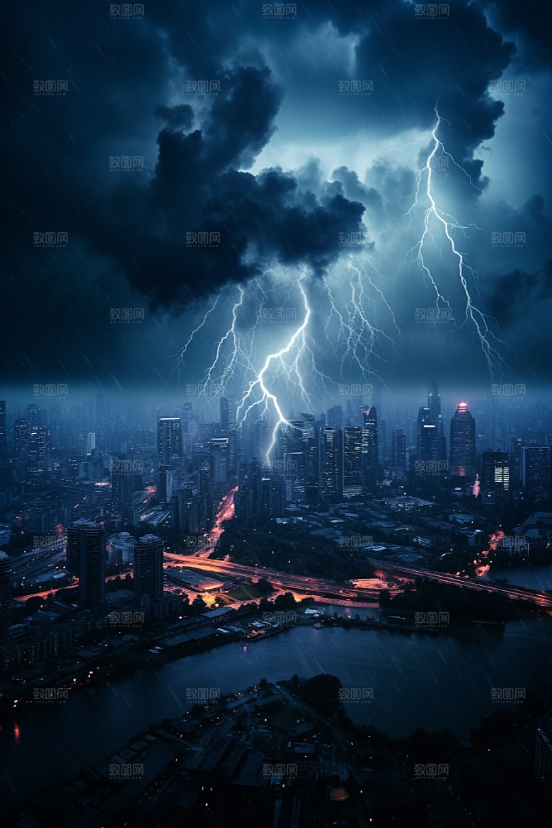 暴雨闪电电闪雷鸣高清摄影图