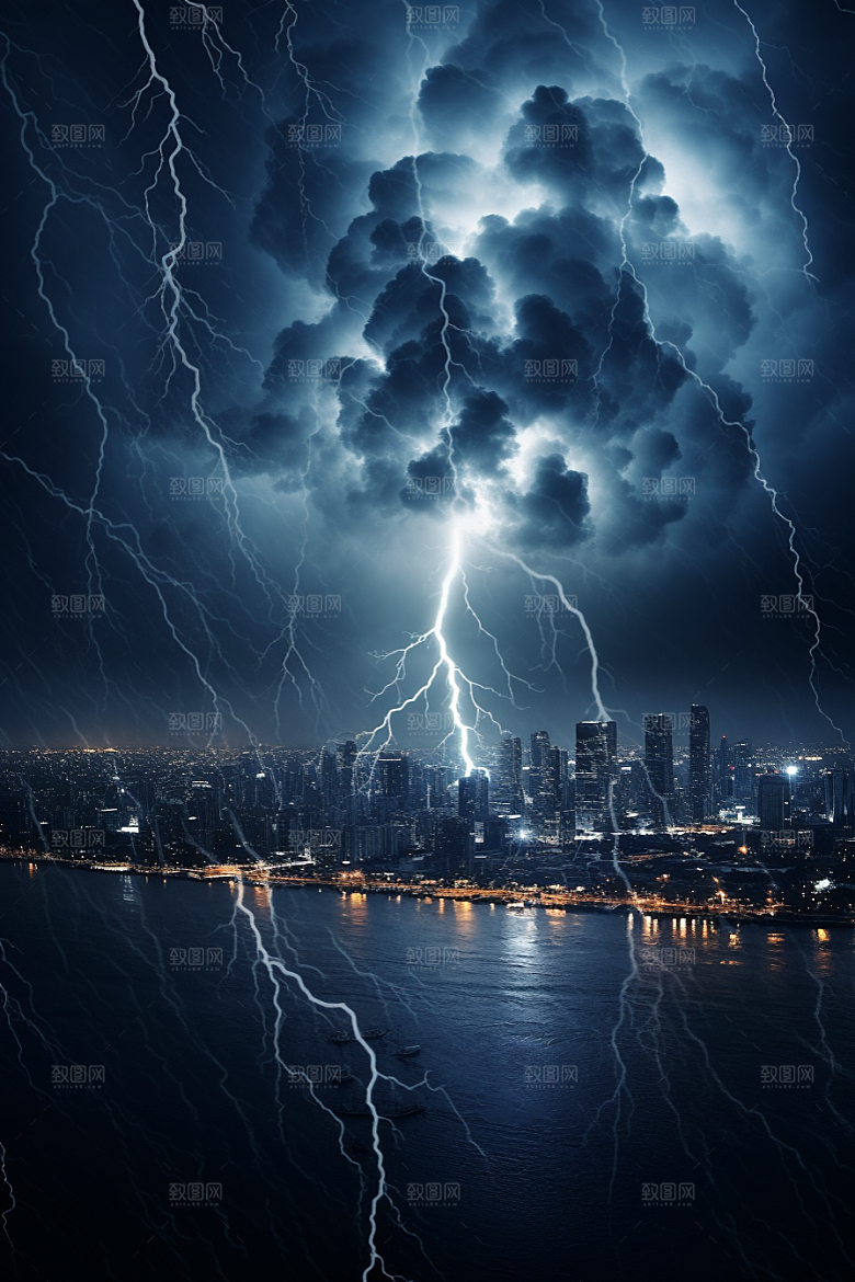 暴雨闪电气象雷暴摄影图