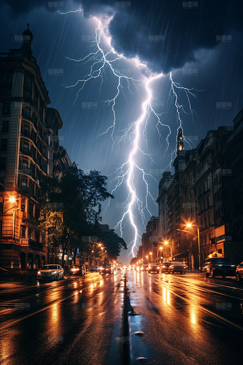 暴雨闪电雷雨气象摄影图
