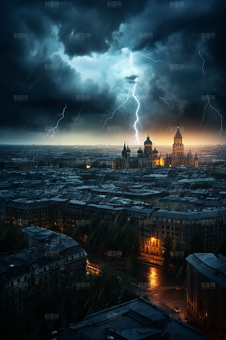 暴雨闪电自然灾害恶劣天气摄影图