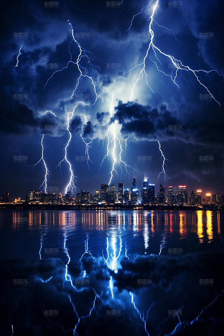 暴雨闪电电闪雷鸣极端天气摄影图