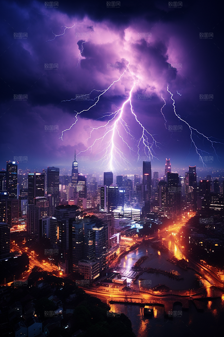 暴雨闪电自然现象气象摄影图