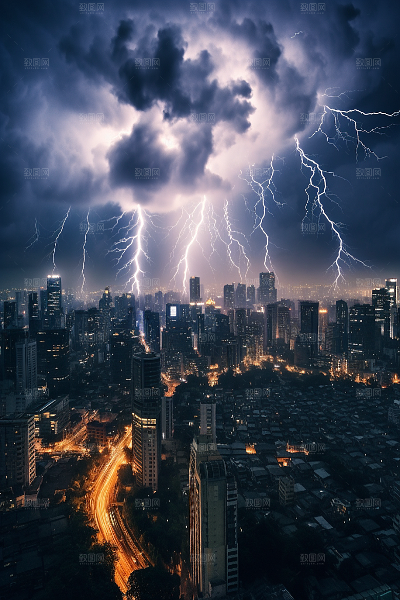 暴雨闪电高清自然灾害摄影图