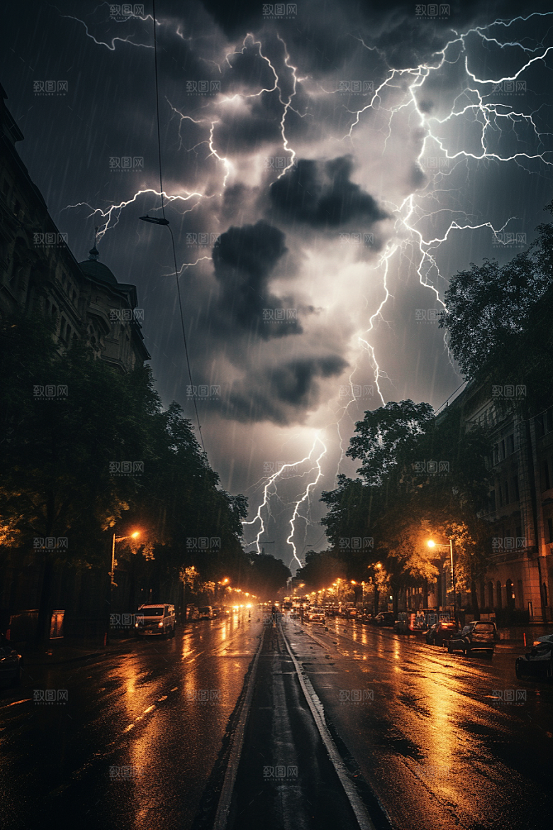 暴雨闪电自然灾害气象摄影图