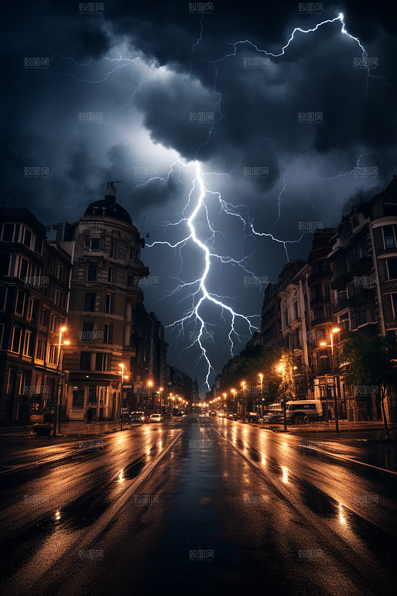 暴雨闪电极端天气气象摄影图