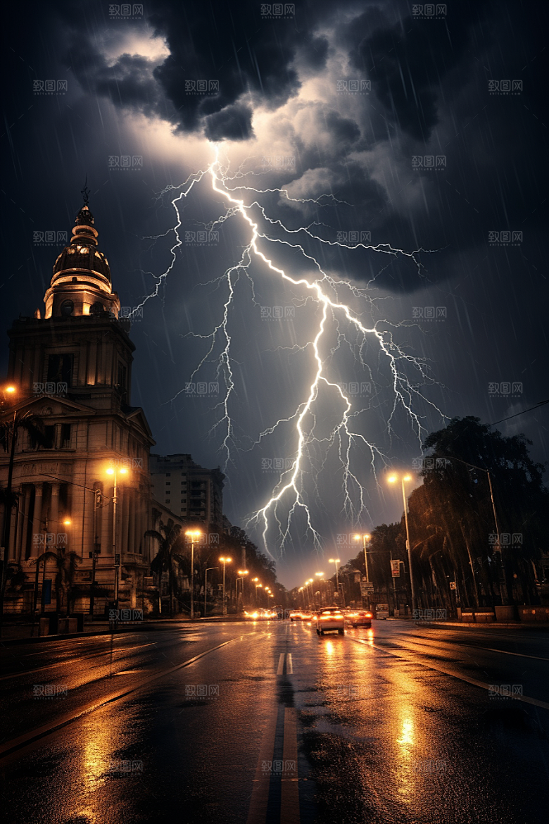 暴雨闪电雷暴自然现象摄影图