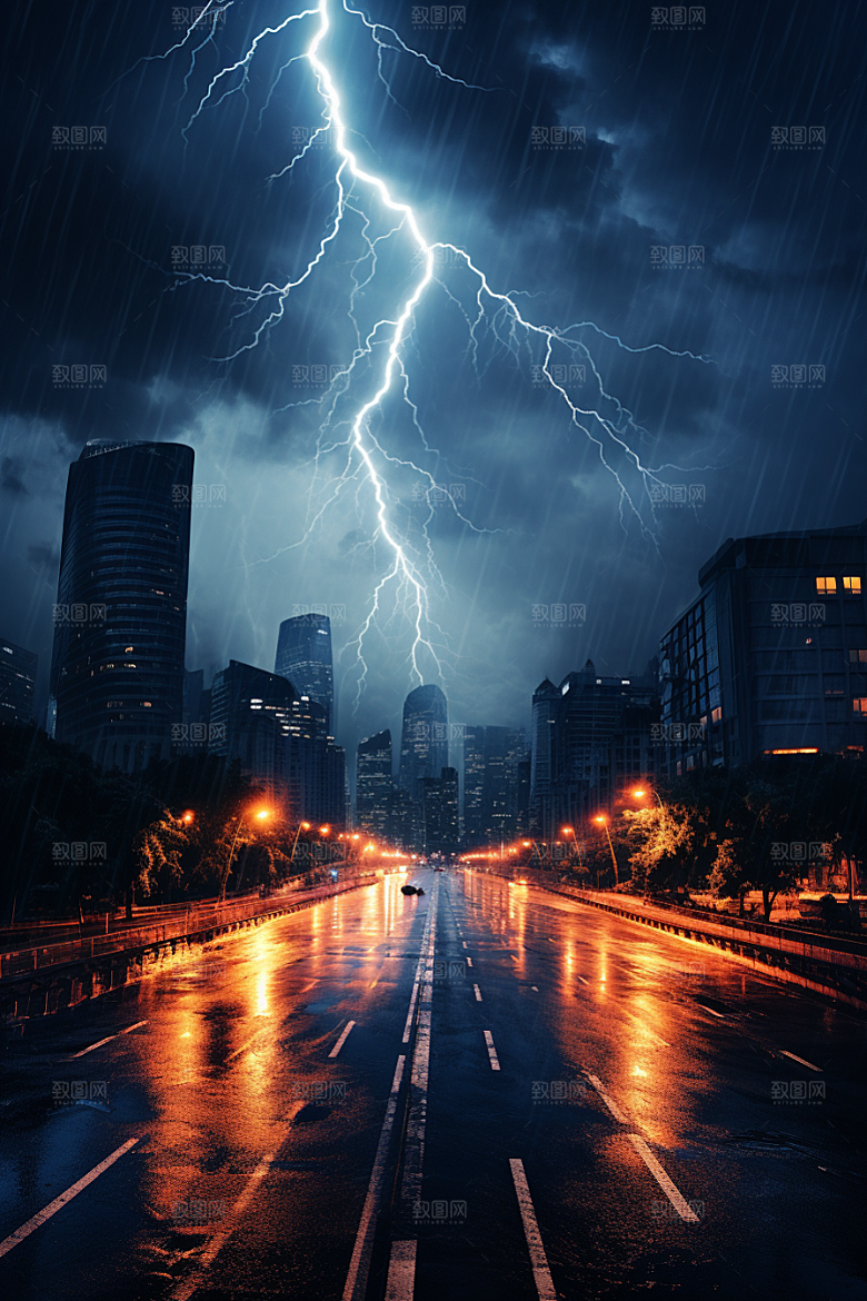暴雨闪电雷暴气象摄影图