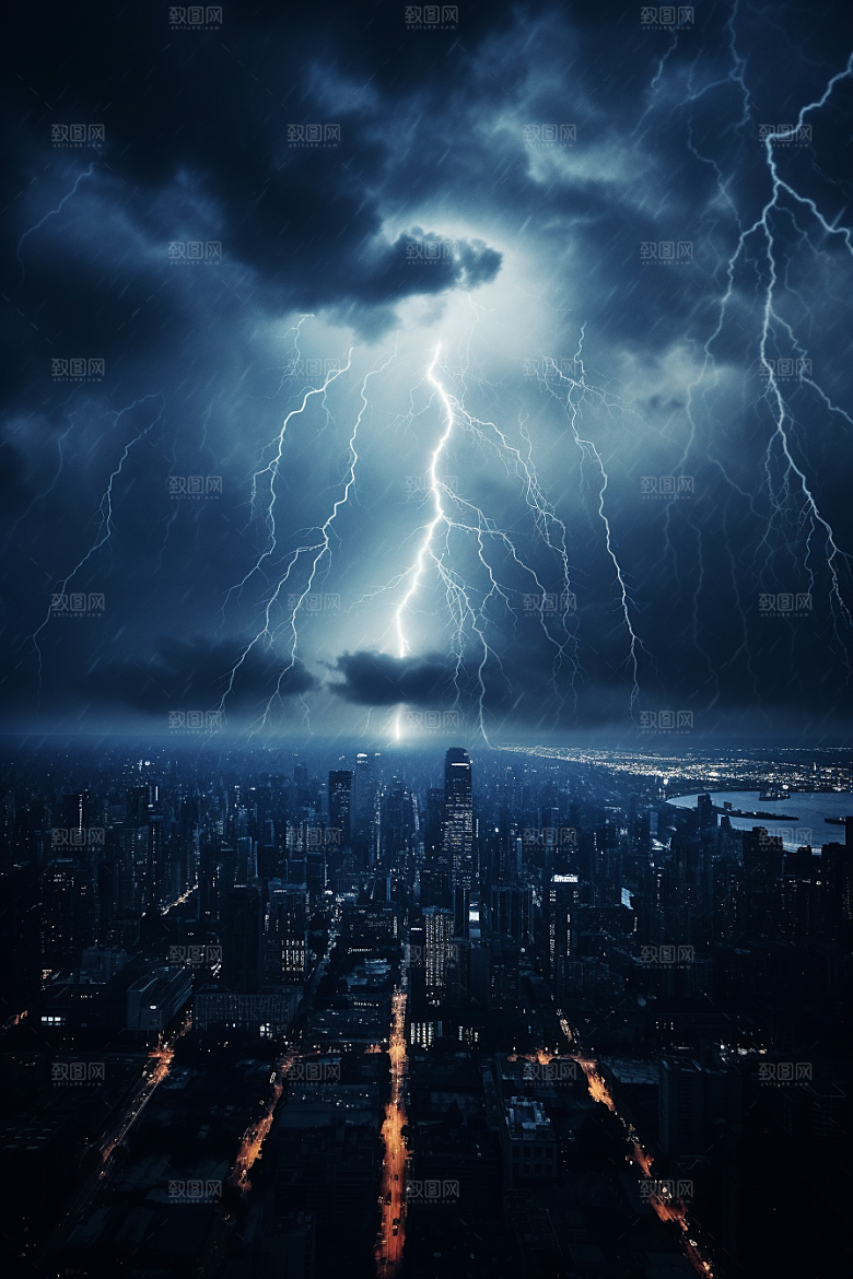 暴雨闪电恶劣天气雷暴摄影图