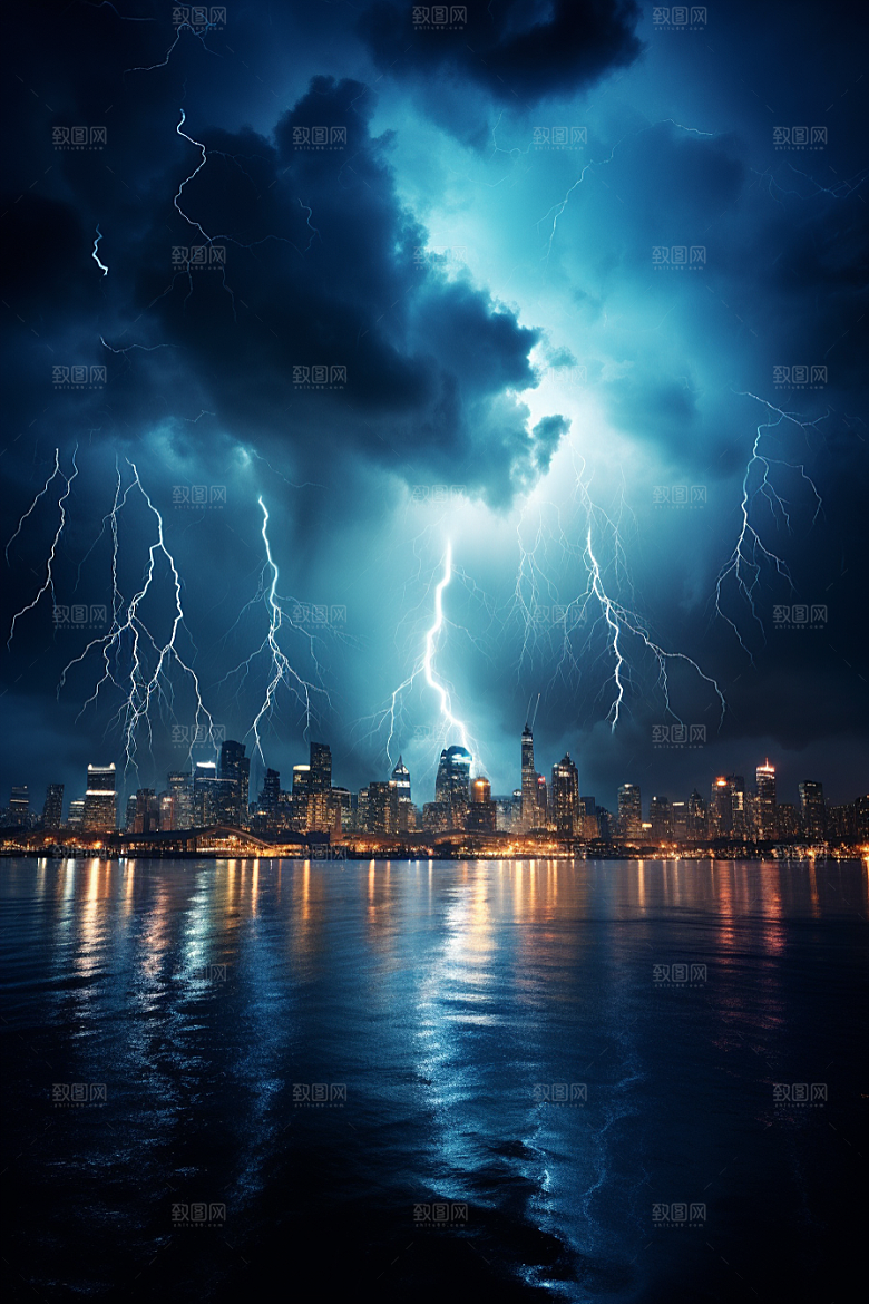 暴雨闪电雷暴自然现象摄影图