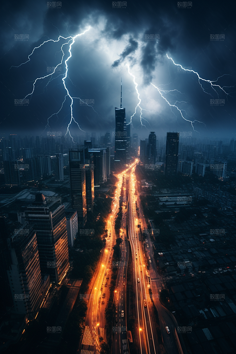 暴雨闪电极端天气自然灾害摄影图