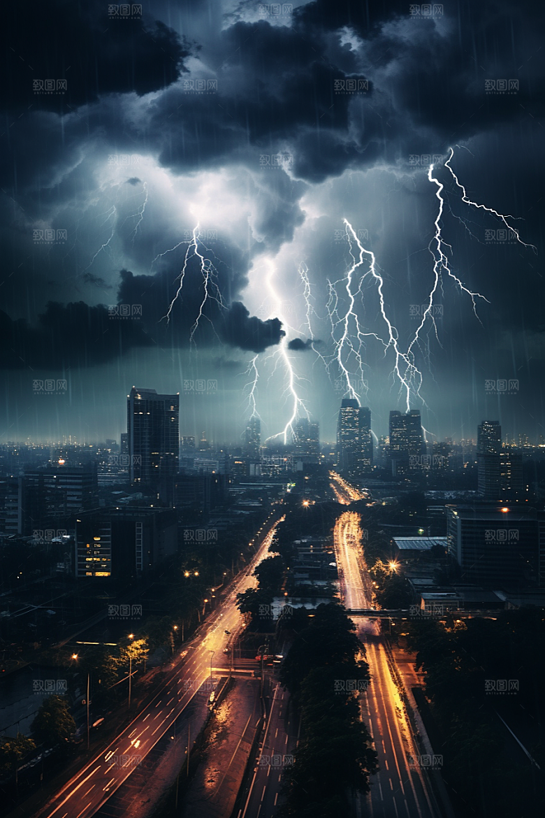 暴雨闪电气象极端天气摄影图