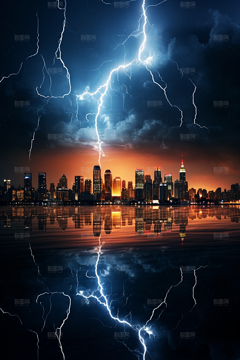 暴雨闪电雷雨极端天气摄影图