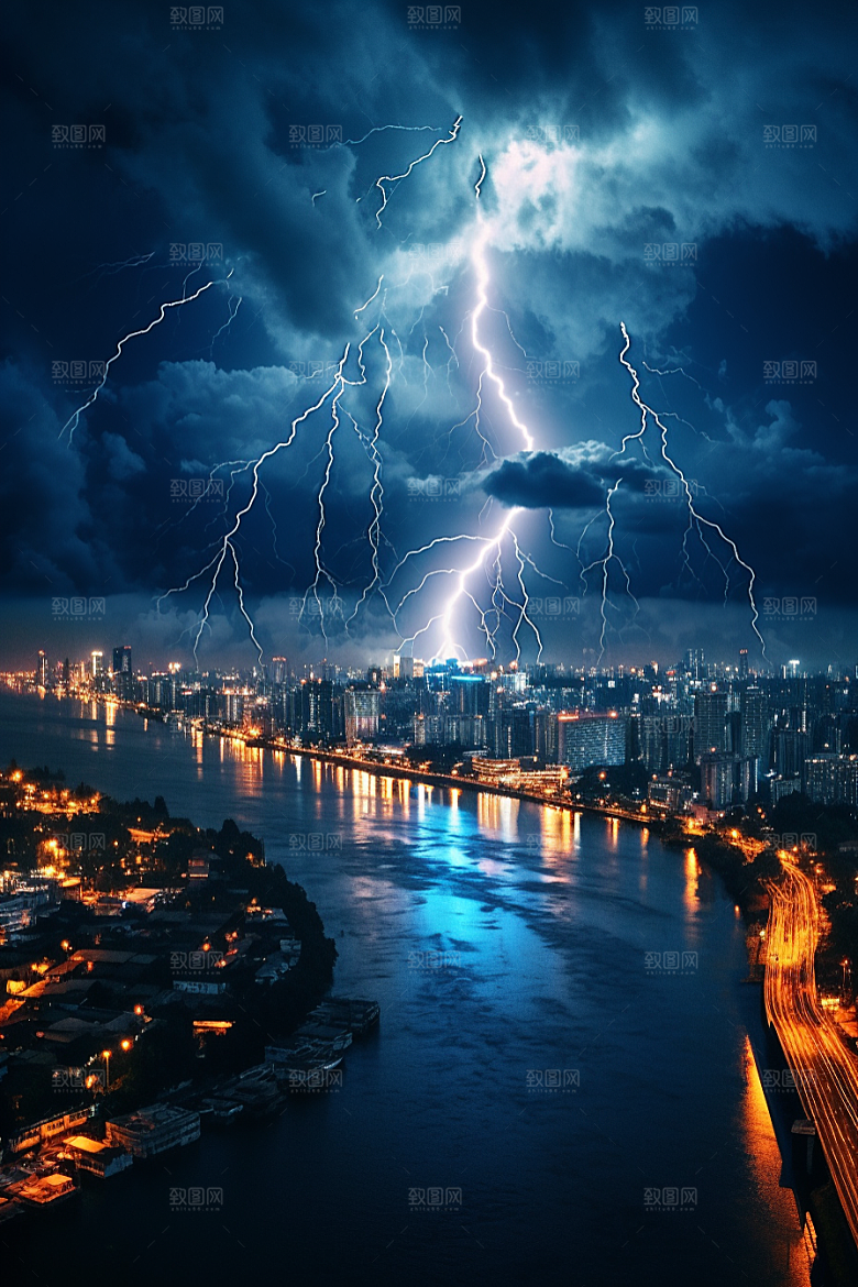 暴雨闪电高清恶劣天气摄影图