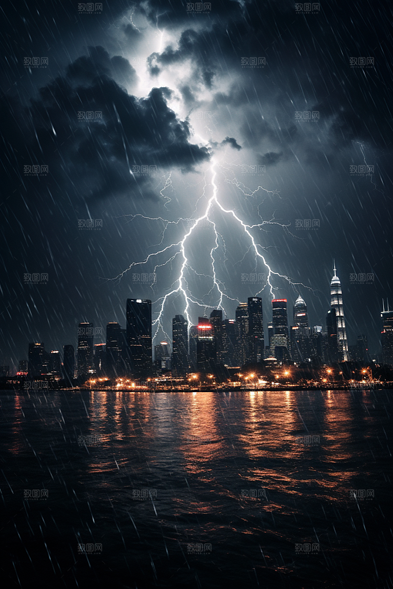 暴雨闪电电闪雷鸣自然现象摄影图