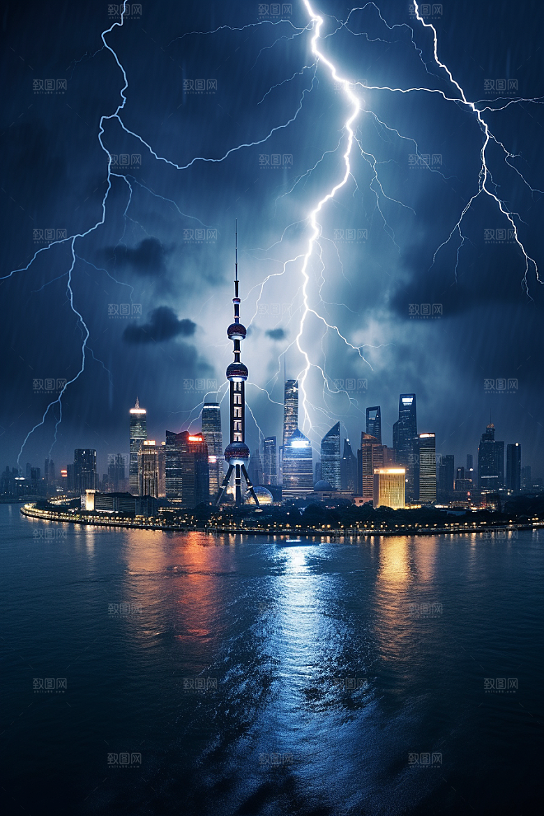 暴雨闪电雷暴雷雨摄影图