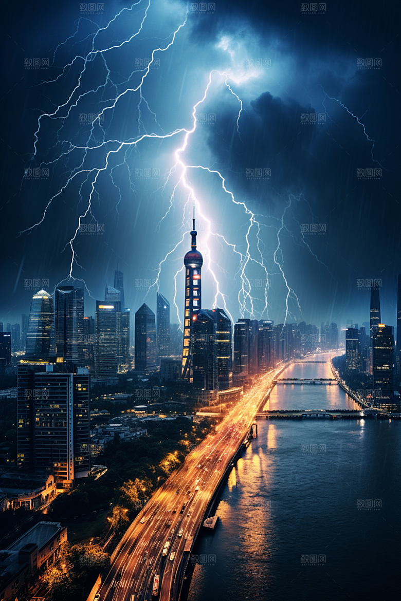 暴雨闪电自然灾害电闪雷鸣摄影图