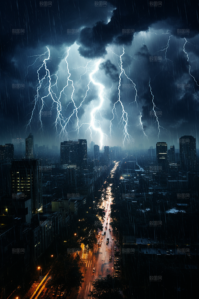 暴雨闪电高清恶劣天气摄影图