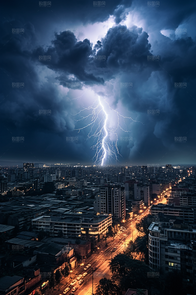 暴雨闪电自然灾害高清摄影图