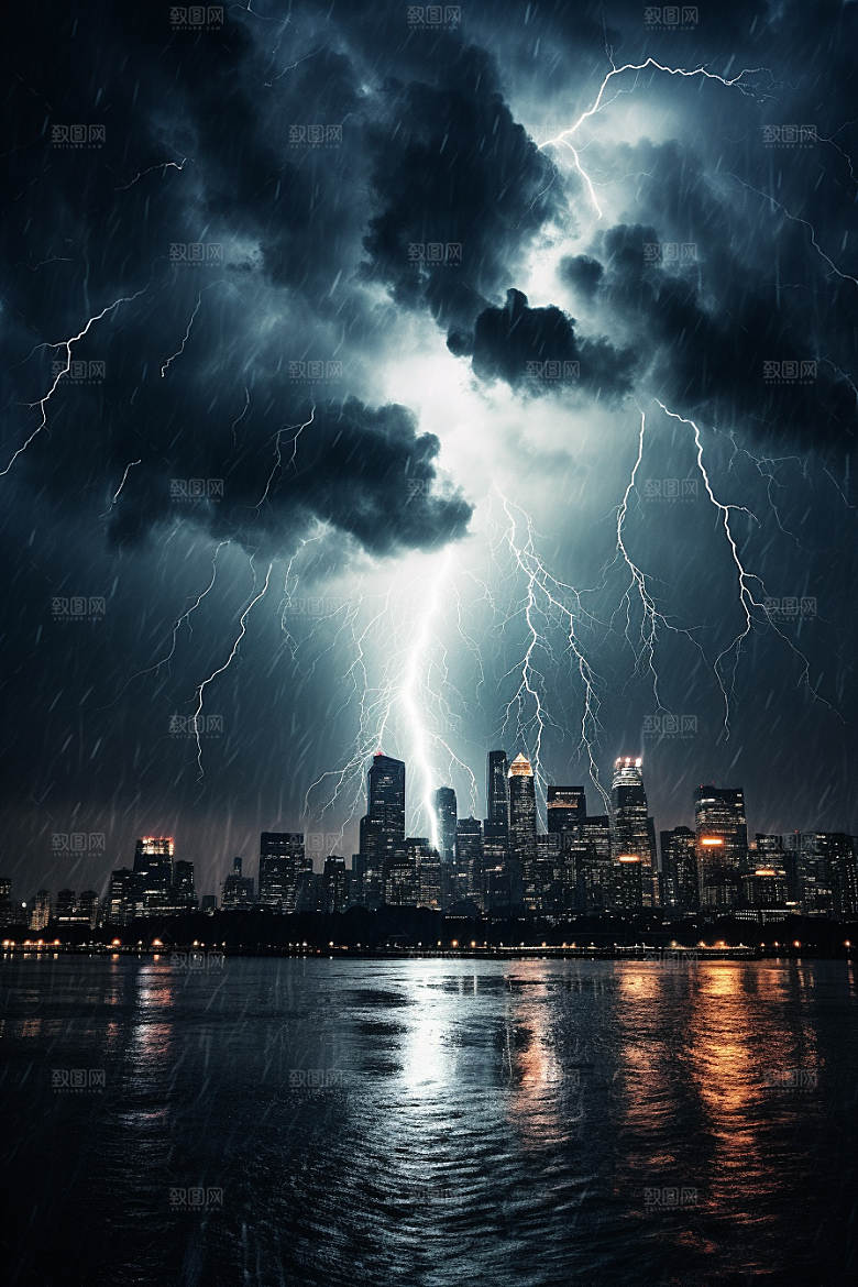 暴雨闪电电闪雷鸣雷雨摄影图