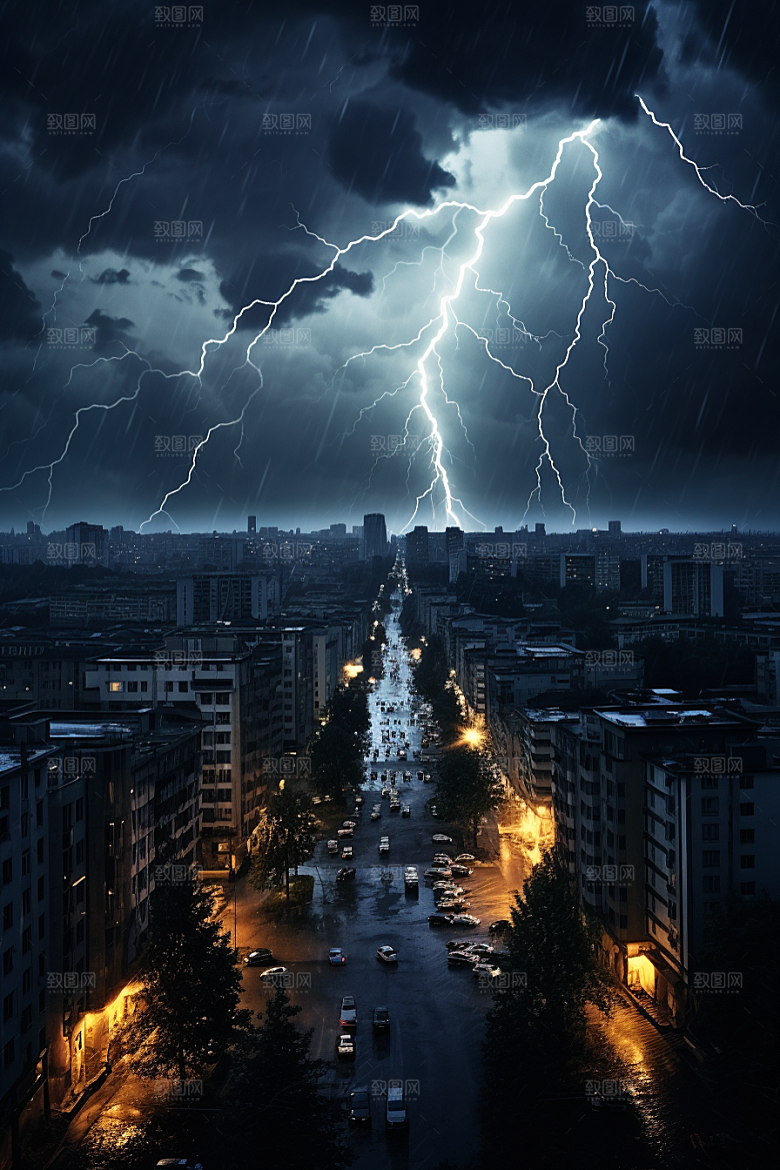暴雨闪电电闪雷鸣自然现象摄影图