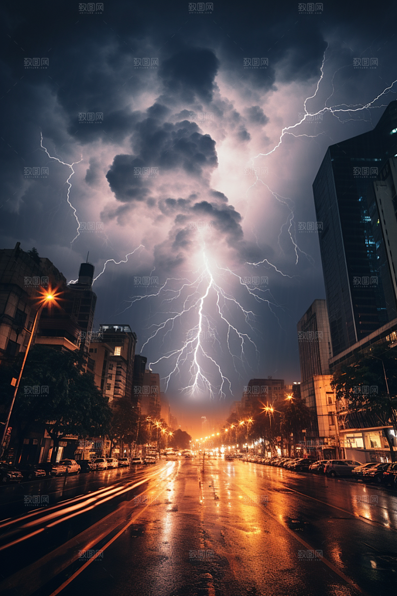 暴雨闪电雷暴恶劣天气摄影图