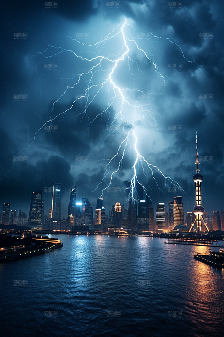 暴雨闪电自然现象自然灾害摄影图