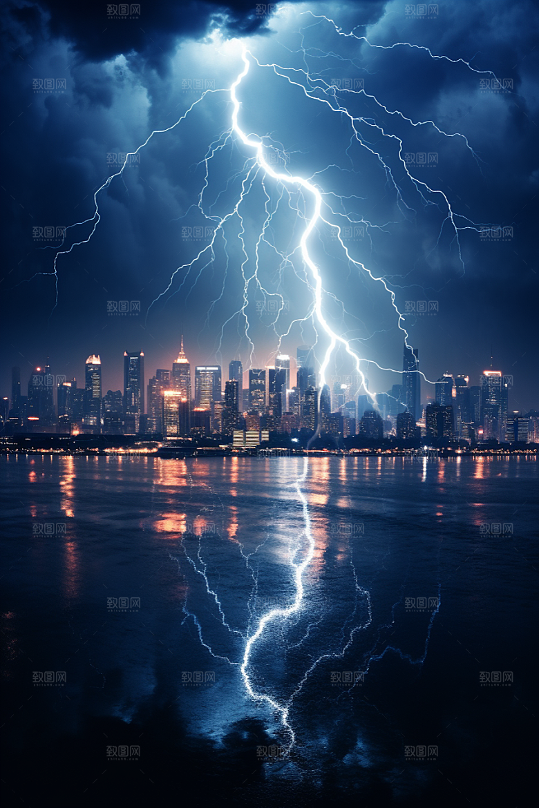 暴雨闪电极端天气自然现象摄影图
