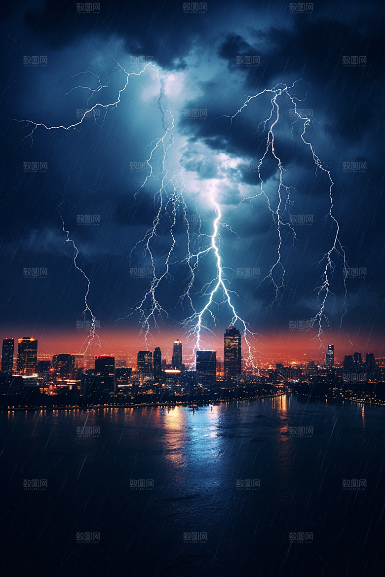 暴雨闪电高清雷暴摄影图