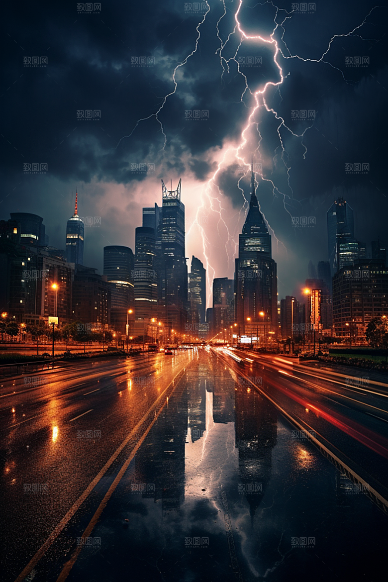 暴雨闪电高清电闪雷鸣摄影图