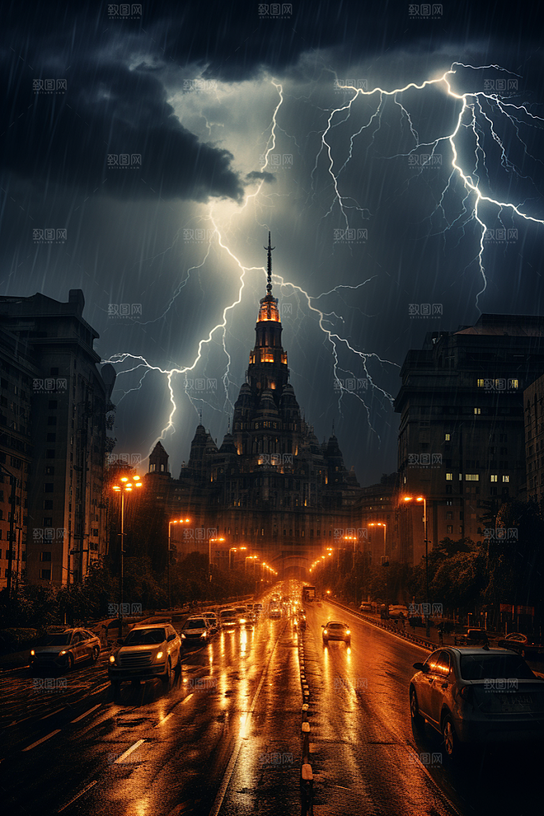 暴雨闪电气象自然现象摄影图