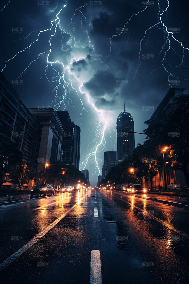 暴雨闪电电闪雷鸣高清摄影图