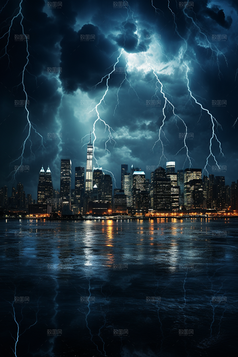 暴雨闪电恶劣天气自然现象摄影图