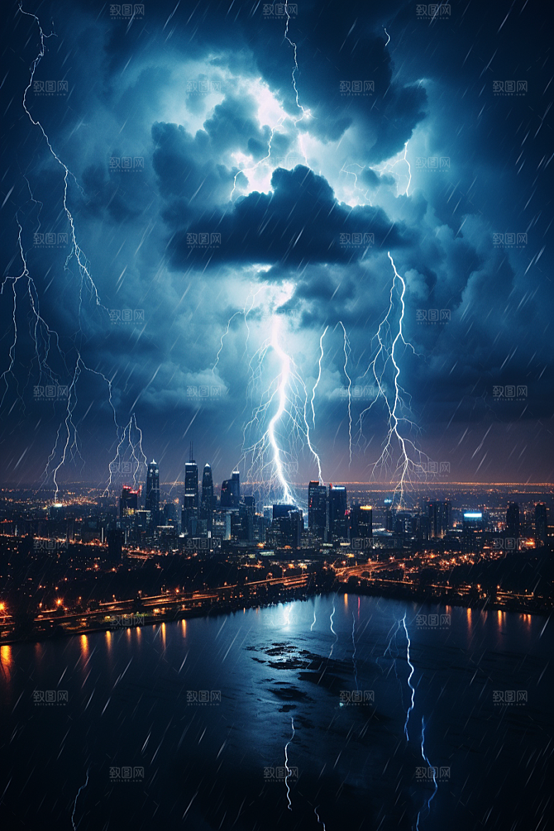 暴雨闪电恶劣天气自然现象摄影图