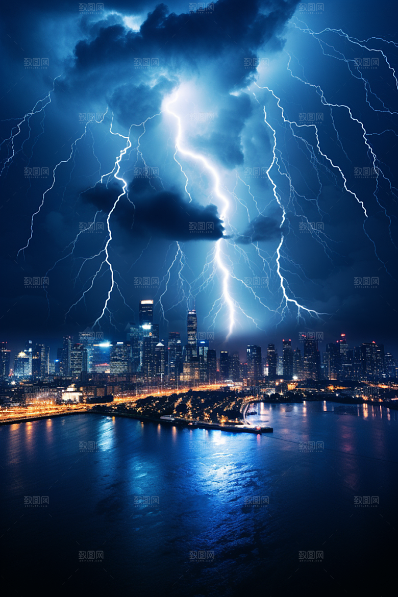 暴雨闪电电闪雷鸣自然灾害摄影图