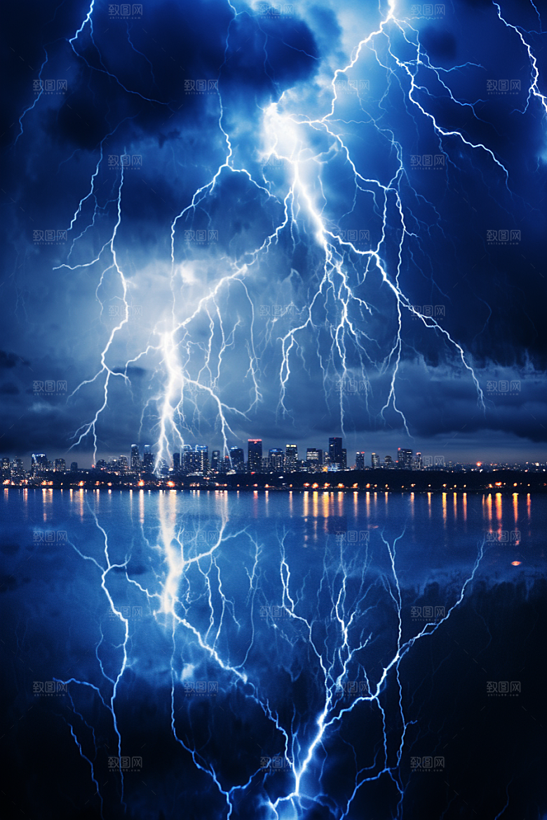 暴雨闪电自然现象高清摄影图