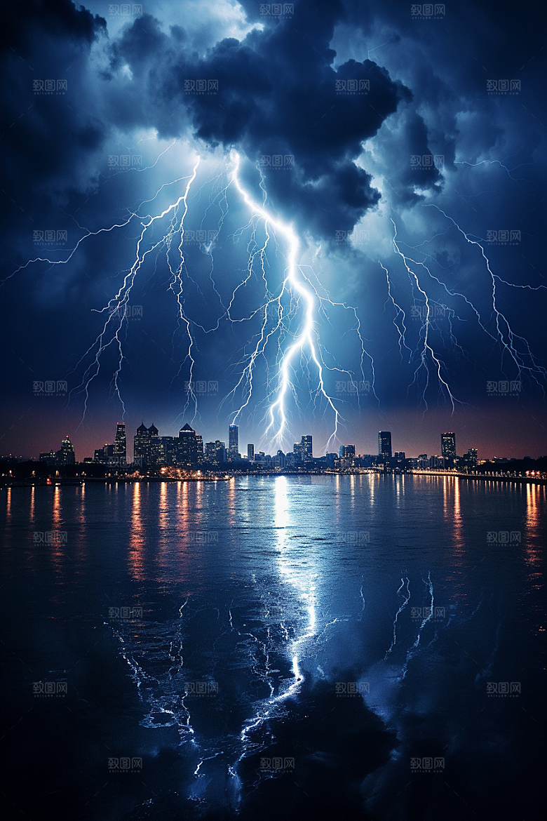 暴雨闪电高清恶劣天气摄影图