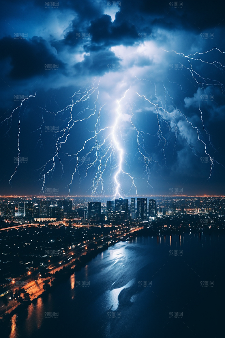 暴雨闪电雷雨高清摄影图