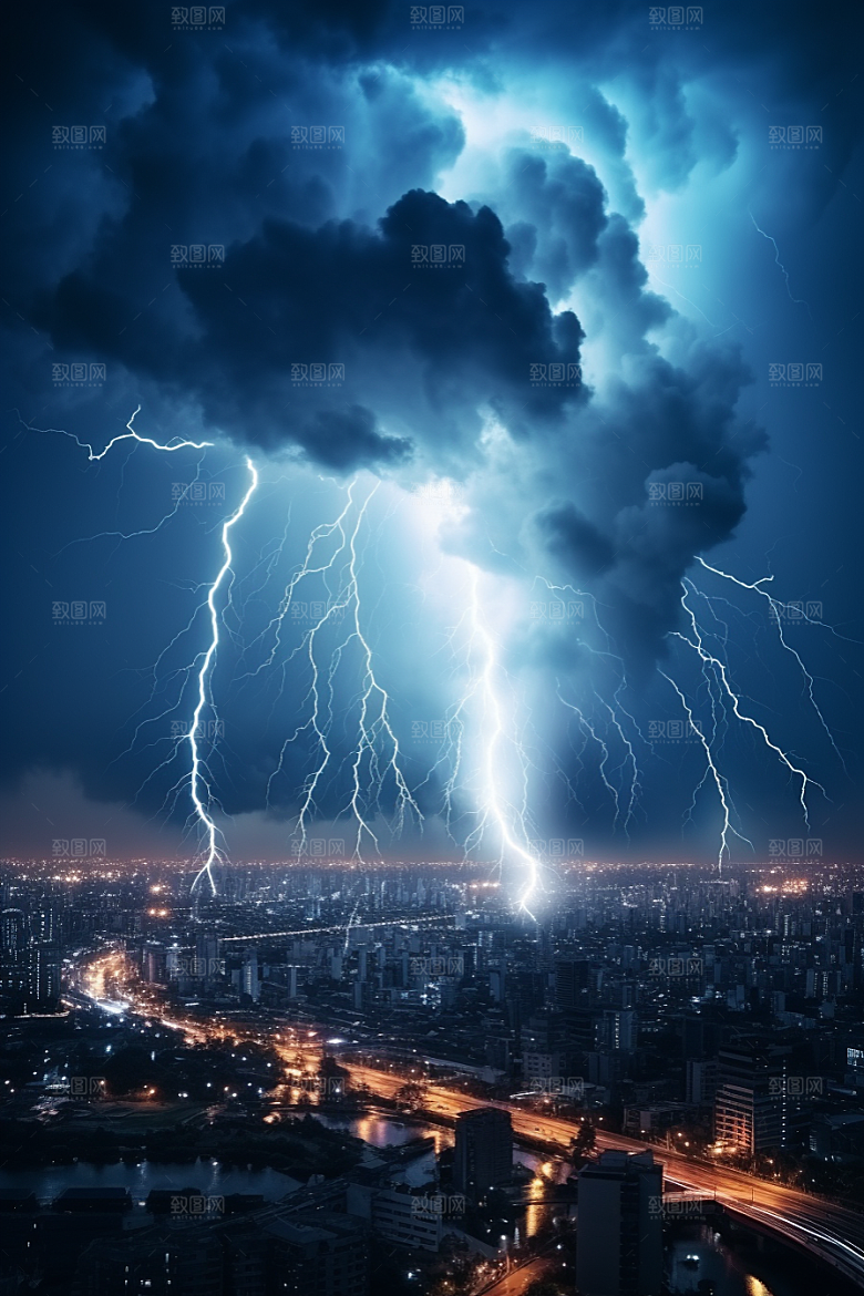 暴雨闪电极端天气雷雨摄影图