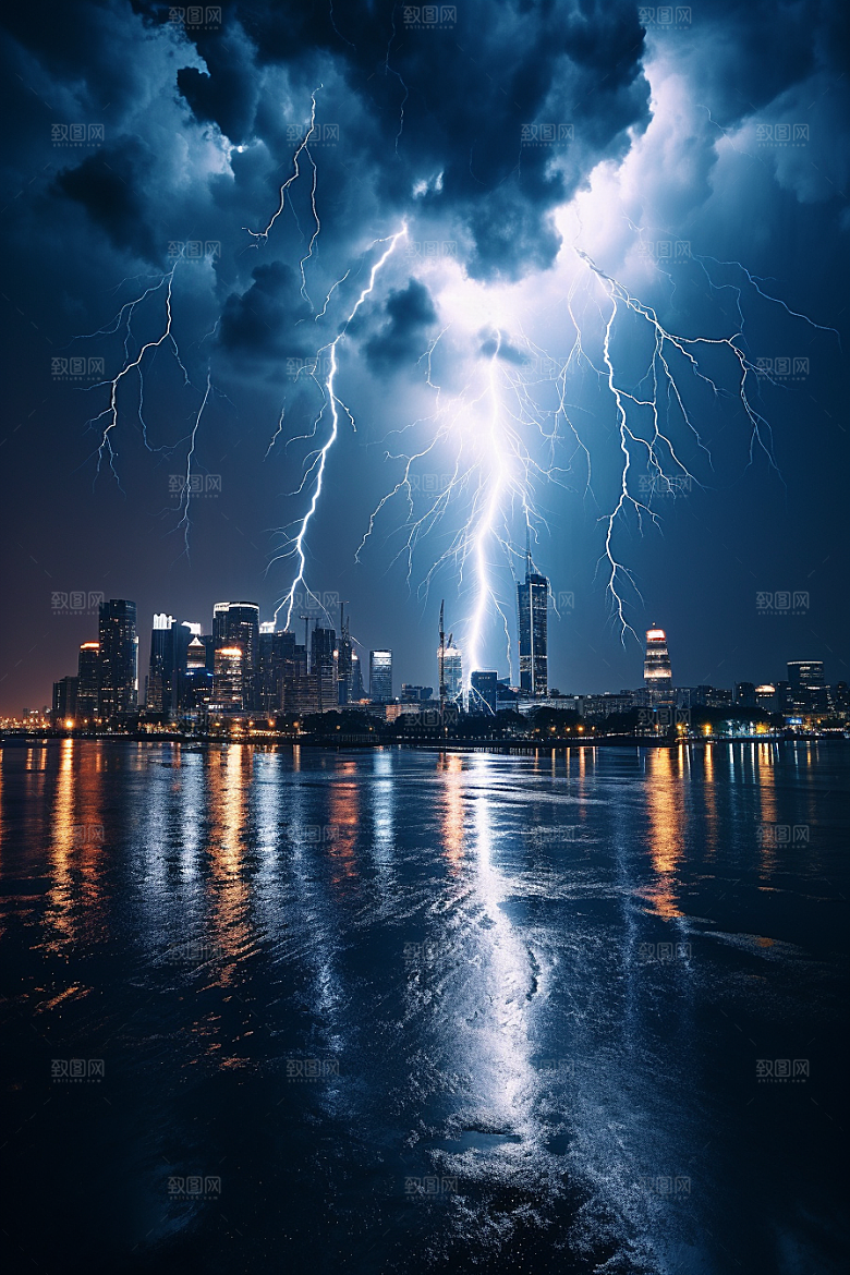 暴雨闪电气象雷雨摄影图