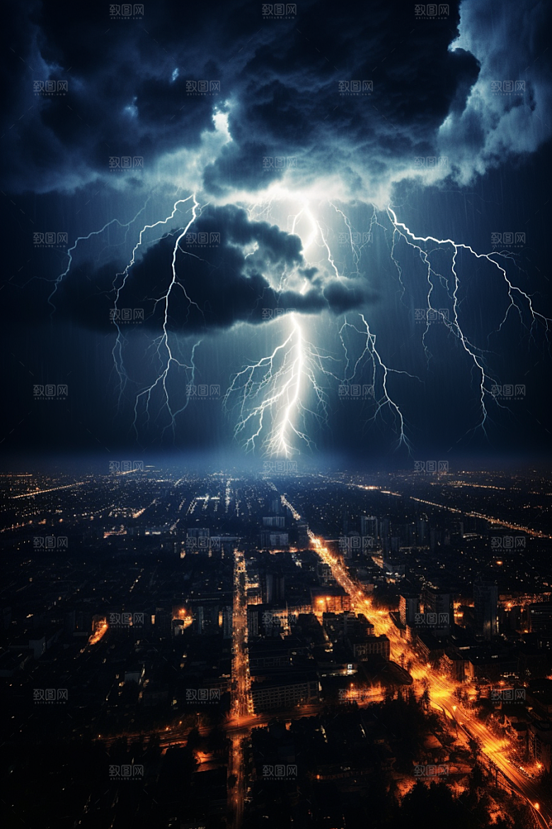 暴雨闪电自然灾害电闪雷鸣摄影图