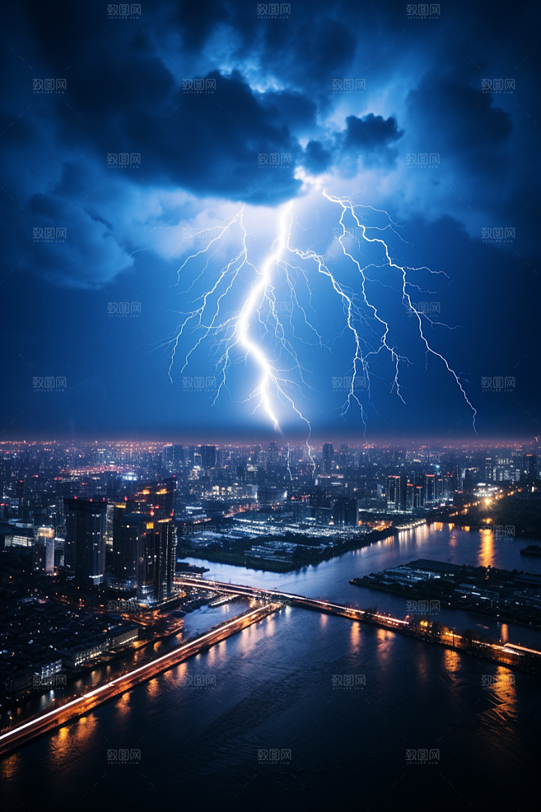 暴雨闪电极端天气自然现象摄影图