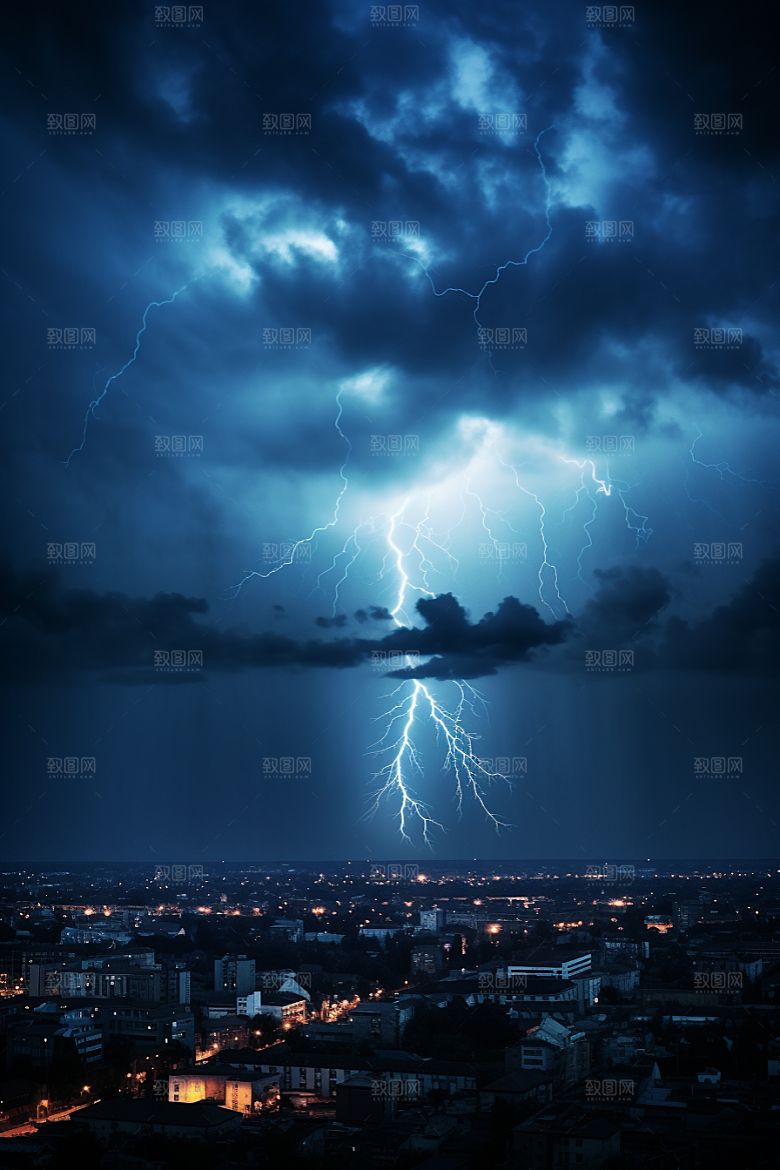 暴雨闪电极端天气高清摄影图