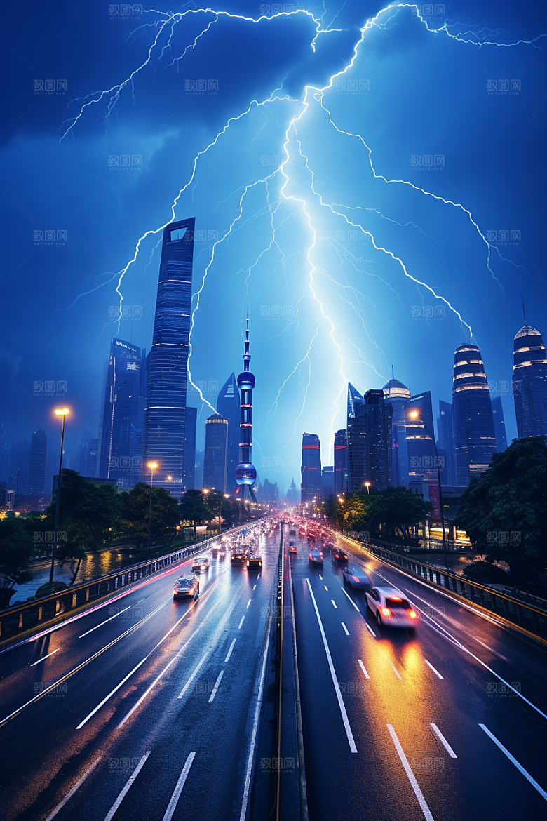 暴雨闪电雷暴自然现象摄影图