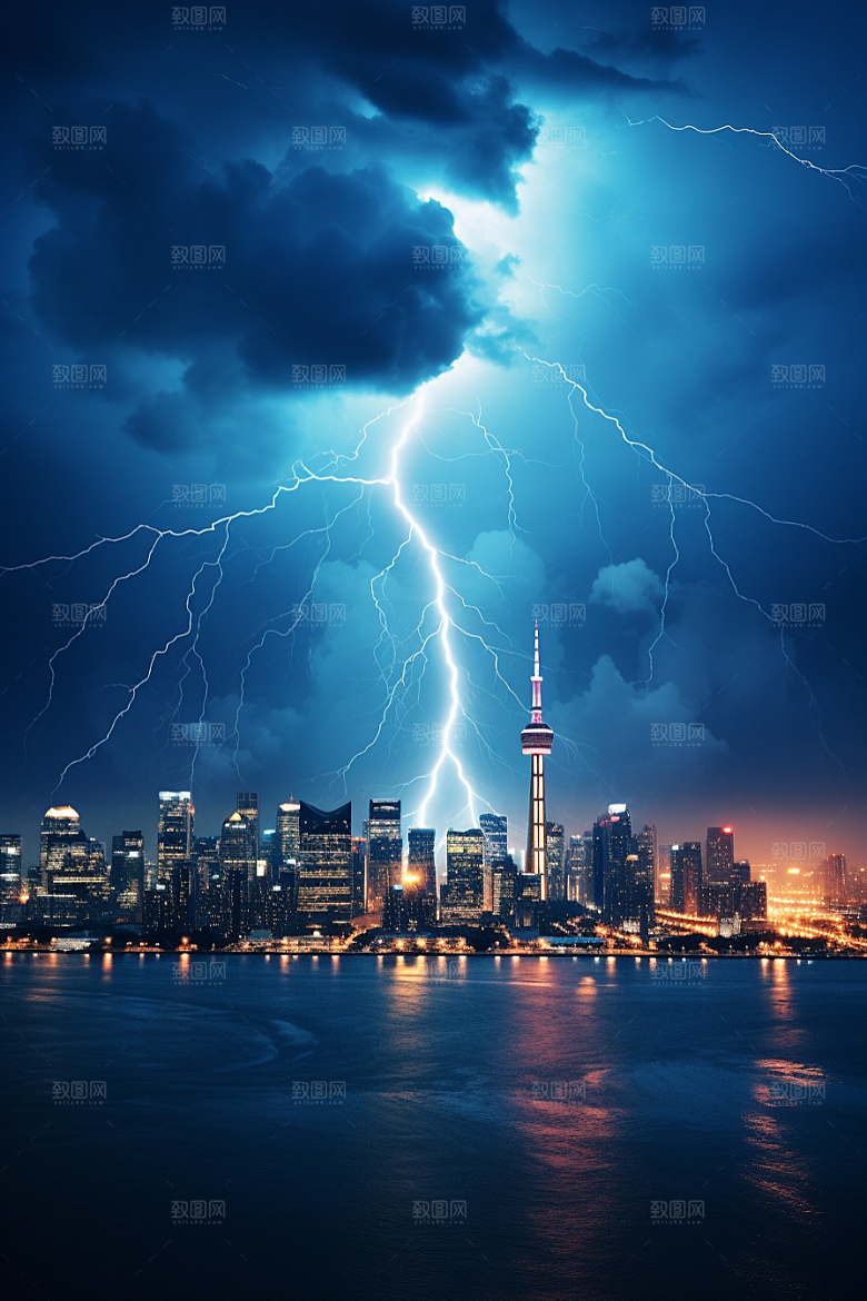 暴雨闪电气象雷暴摄影图