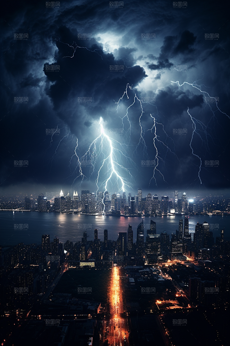 暴雨闪电恶劣天气高清摄影图