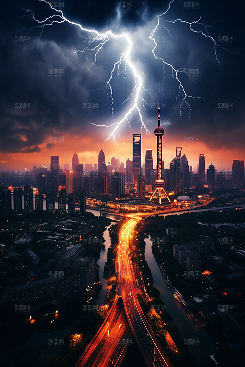 暴雨闪电自然灾害雷暴摄影图